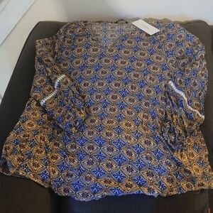 BloomChic Blue & Gold Geometric Print Blouse Sz 22/24 (072825D)